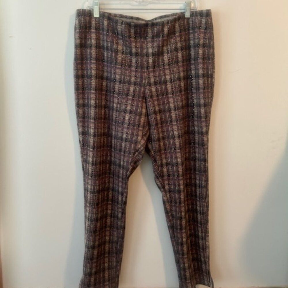 Zac & Rachel Plaid Multi-color shimmering pull on ankle pants, size XL